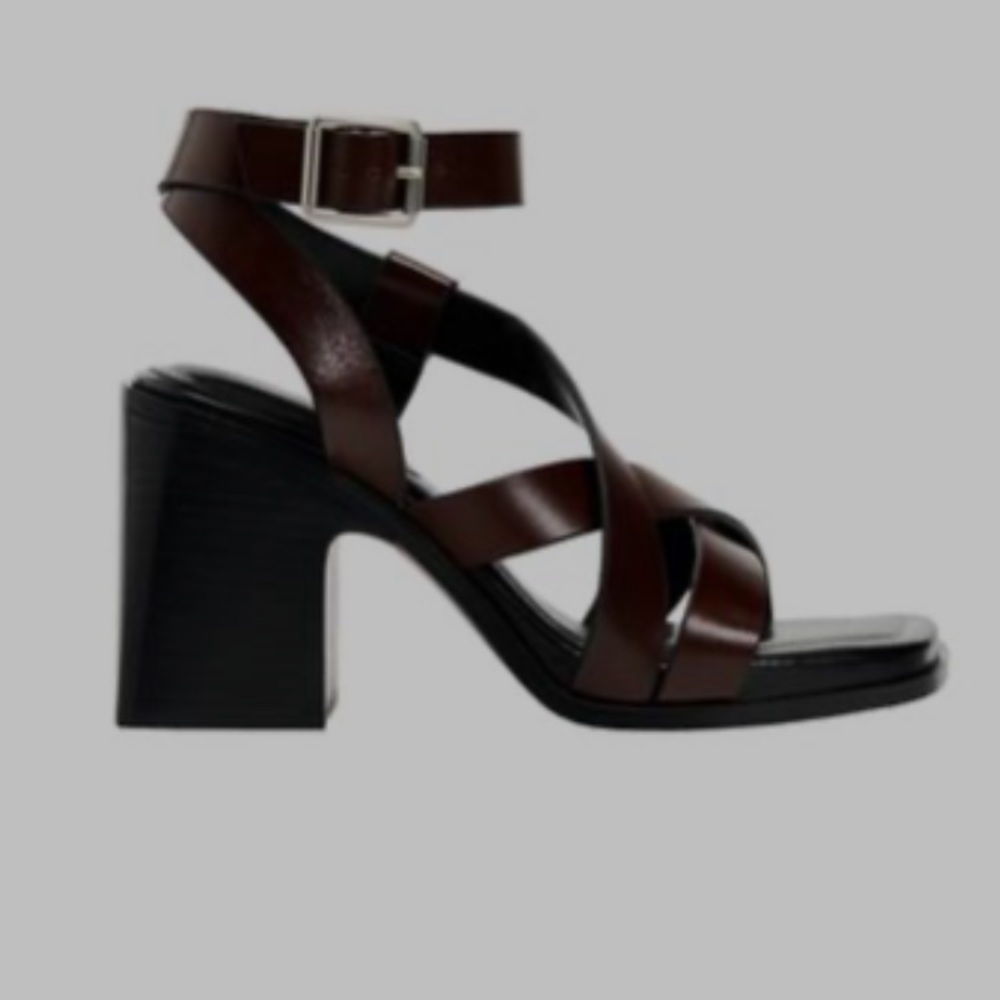Zara Dark Brown Leather Crisscross Heel Sandals